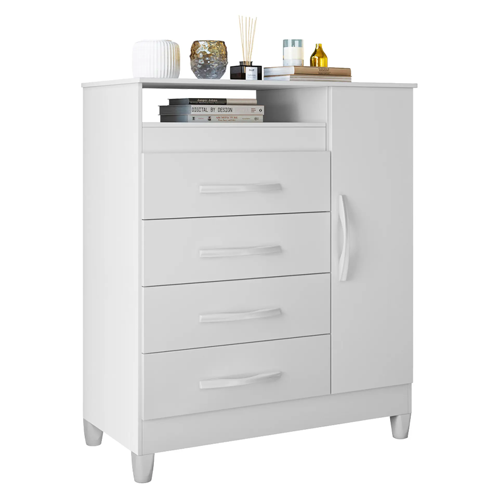 Cômoda 1 Porta Bater 4 Gavetas MDP e MDF Turqueza Albatroz - Flex