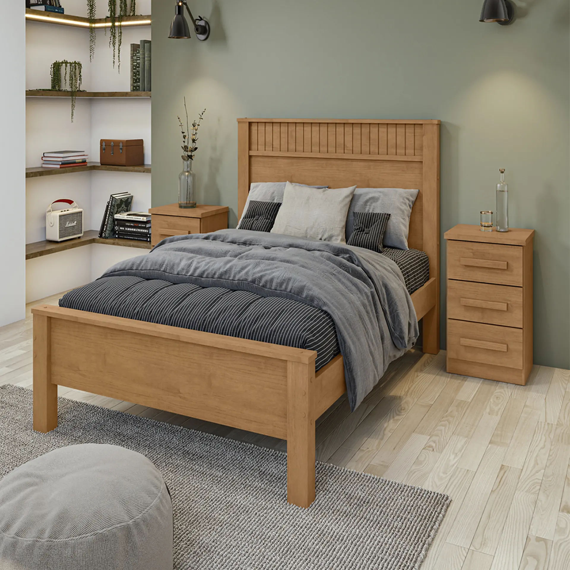 Cama Casal Athenas MDP e MDF Cabeceira Alta Lopas - Amendoa Clean