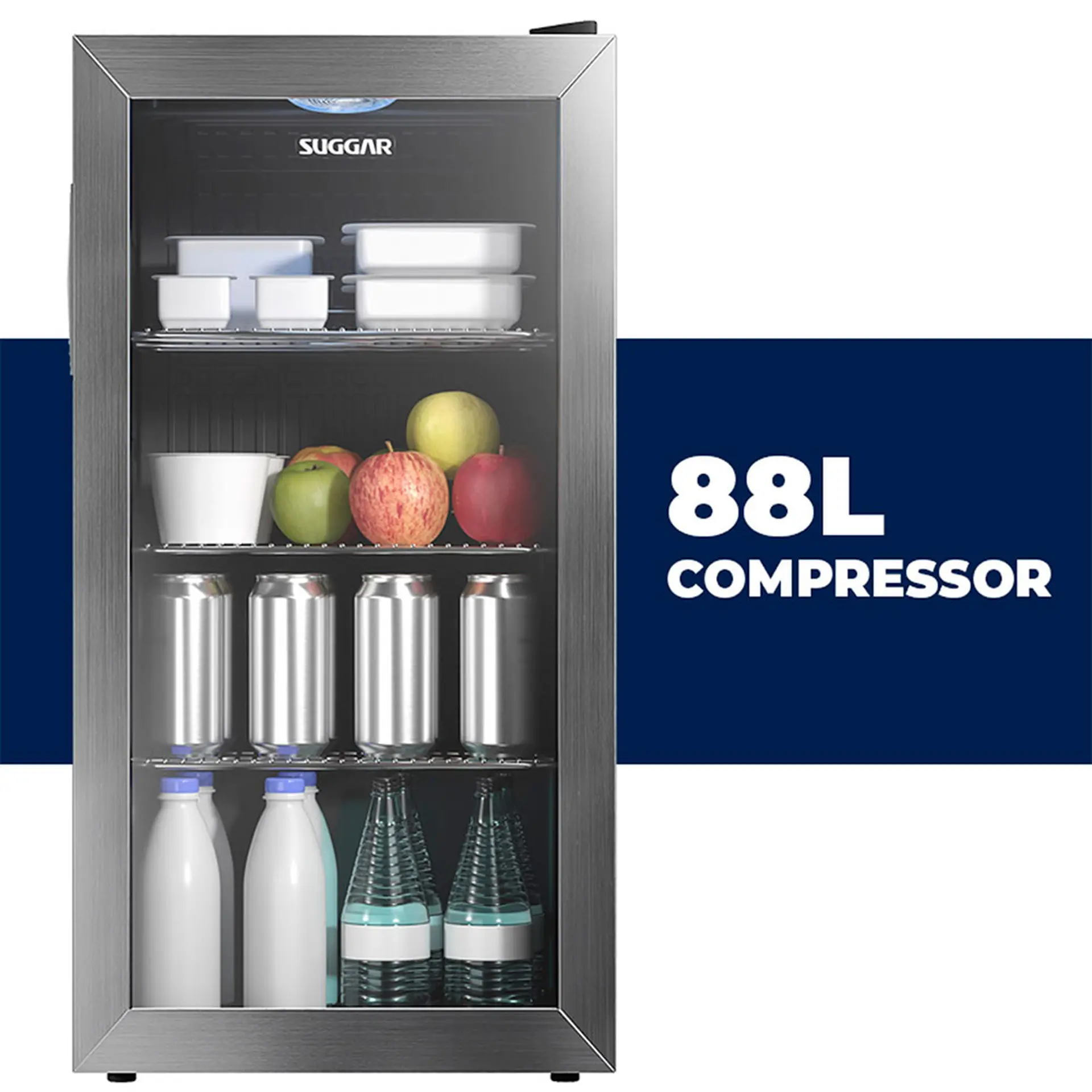 Frigobar Suggar 88L 1 Porta Degelo Manual Prateleiras Removíveis FB881 - Inox - 220 Volts