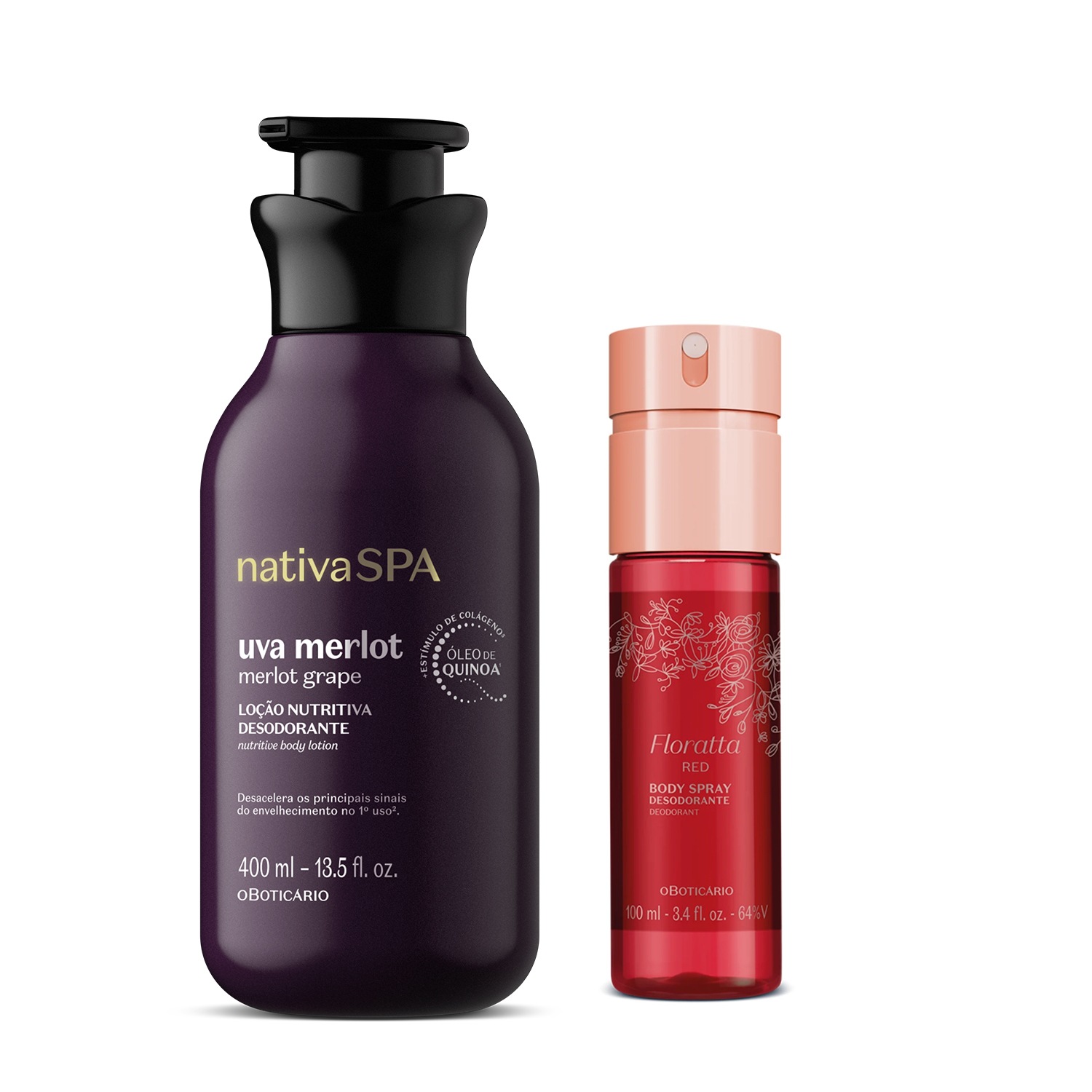 Combo Body Spray Floratta Red + Loção Corporal Nativa Spa Uva Merlot 400ml