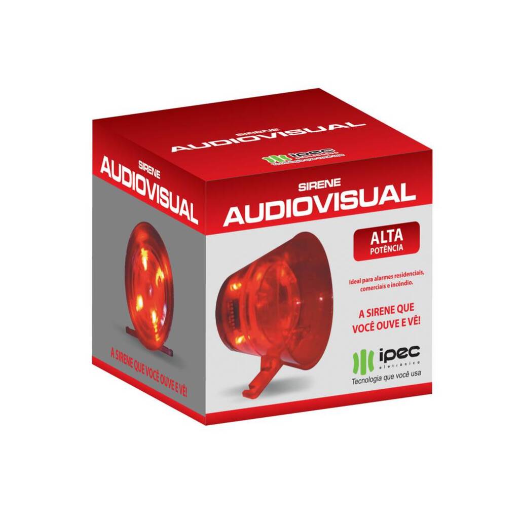 Sirene Compacta de Alta Potência Audiovisual Vermelho 120dB 1 Tom 12/24 Volts Ipec - A3098/1