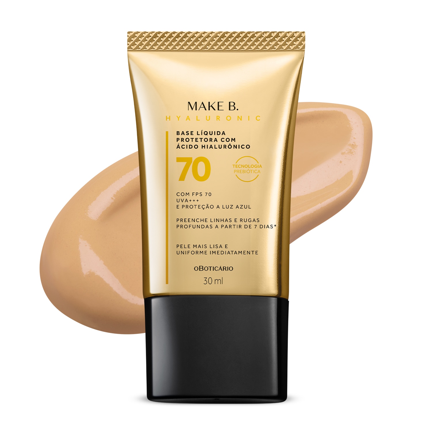 Base Líquida Protetora Com Ácido Hialurônico FPS 70 Make B. Hyaluronic cor 15 30ml