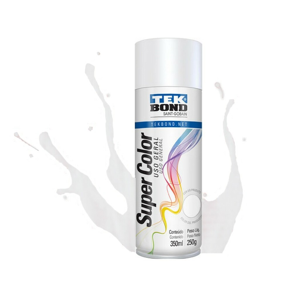 Tinta Spray Super Color Branco Fosco Uso Geral 350ml/250g - Tekbond - 23101006900