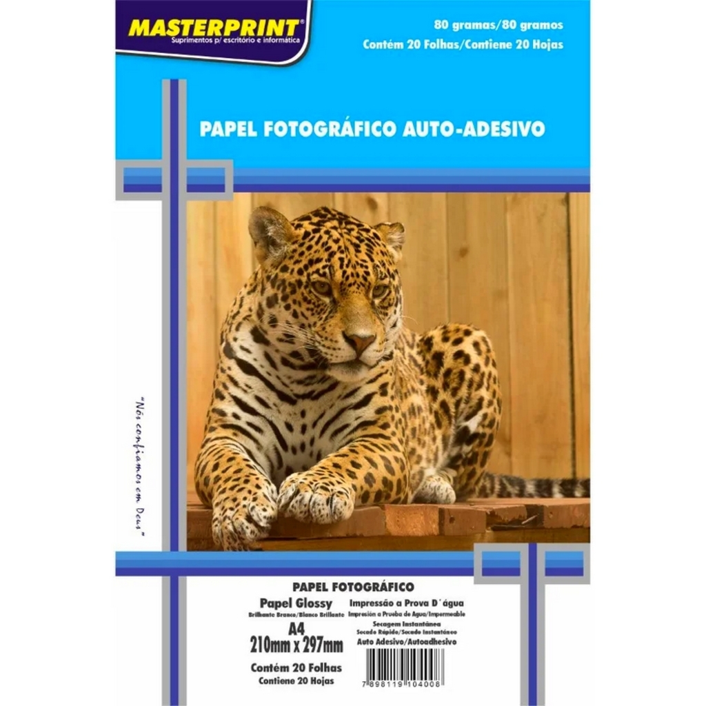 Papel Fotográfico Glossy Brilhante Adesivo A4 80 Gramas 20 Folhas Masterprint - 302010073