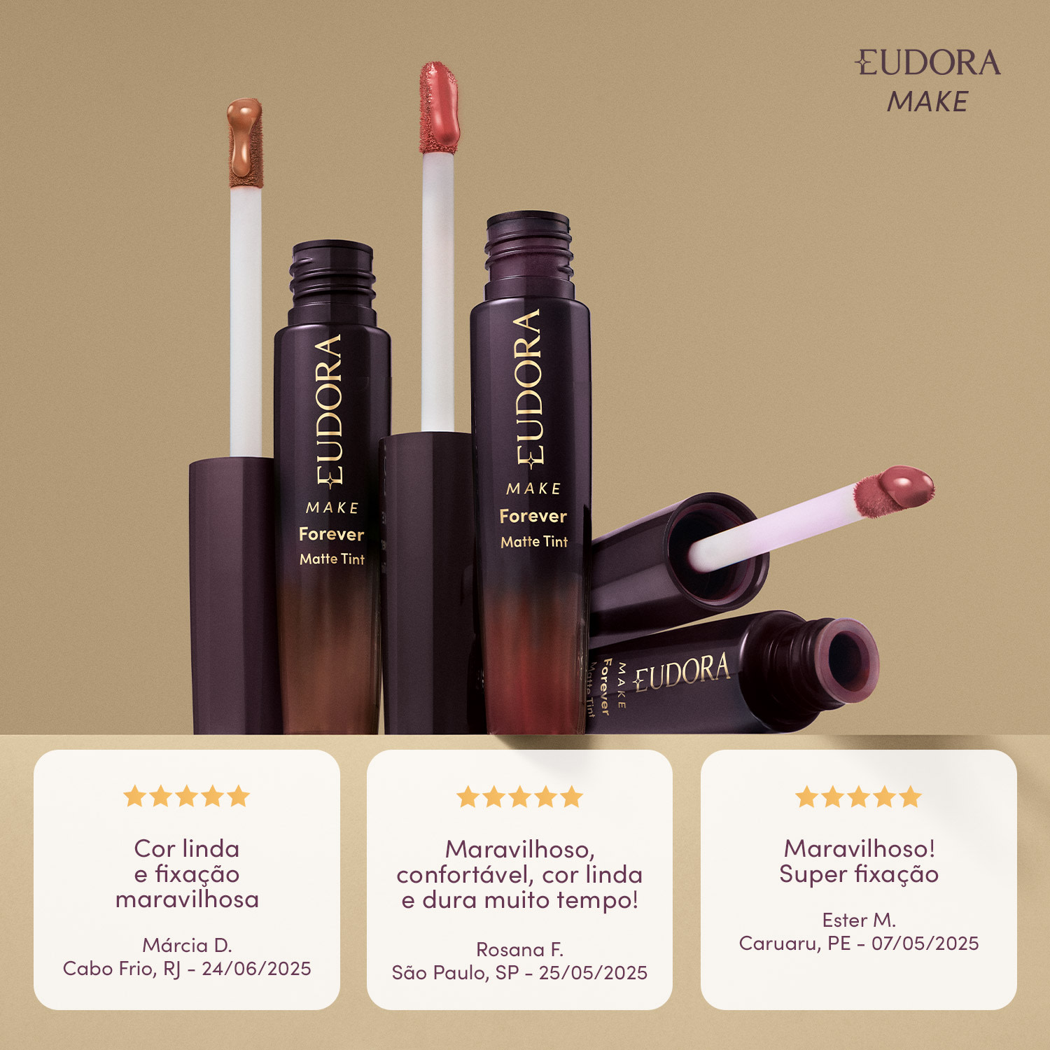 Batom Líquido Rose Vintage Eudora Make Forever Matte Tint 4ml