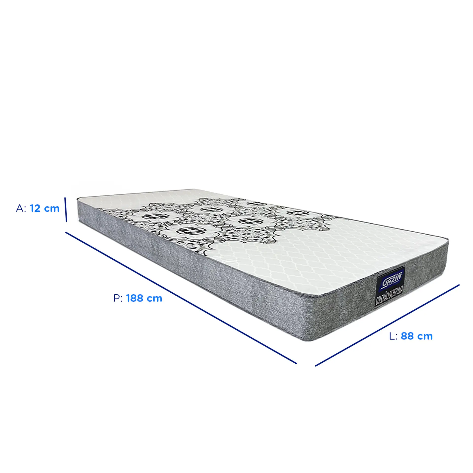 Colchão Solteiro de Espuma D20 Gazin Dunas 88x188 Double Face - Cinza