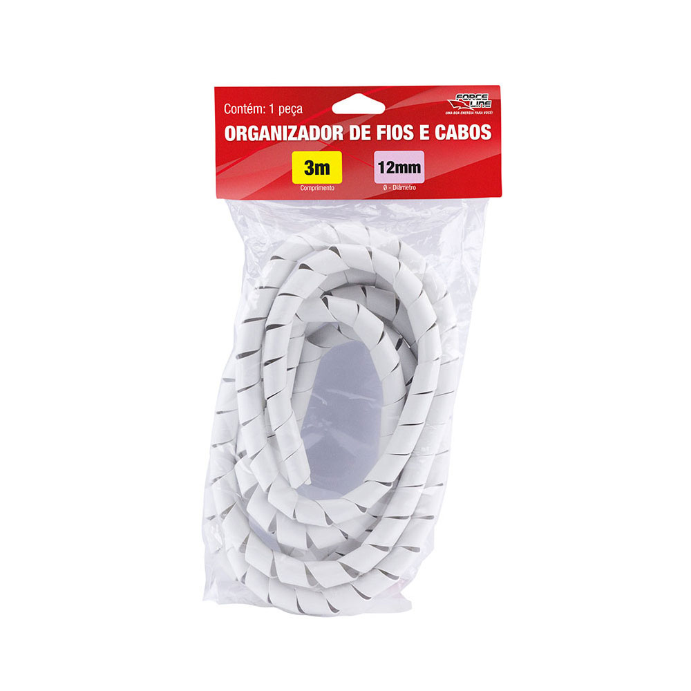 Organizador de Cabos Espiral Branco 12mm 3m Force Line 0101200027