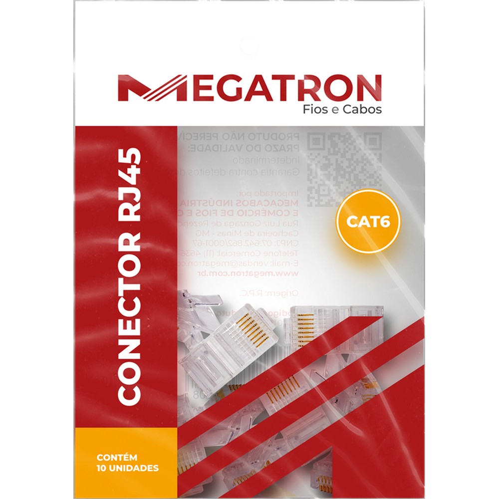 Conector RJ45 Megatron Macho 8 x 8 Cat.6 906 Pack 10 unidades