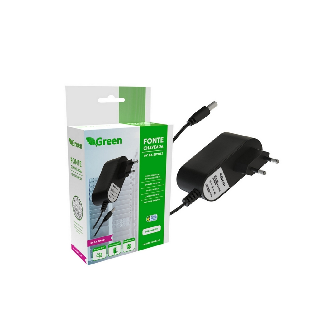 Fonte Chaveada 9V 2A Plug 5,5mm x 2,1mm Bivolt Green - 044-1014/6201