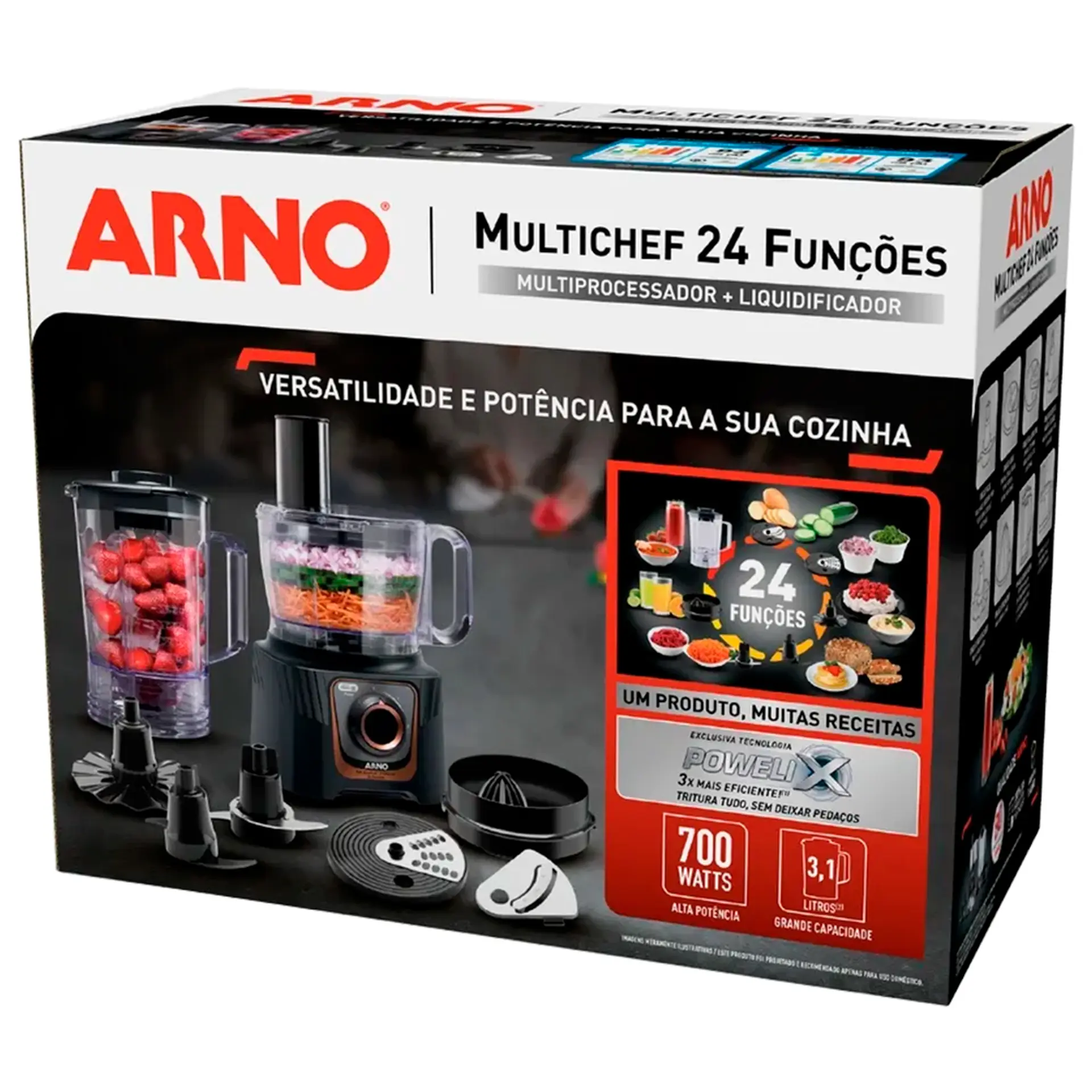 Multiprocessador de Alimentos Arno Multichef 7em1 700W 24 Funções MP72 - Cinza - 110 Volts