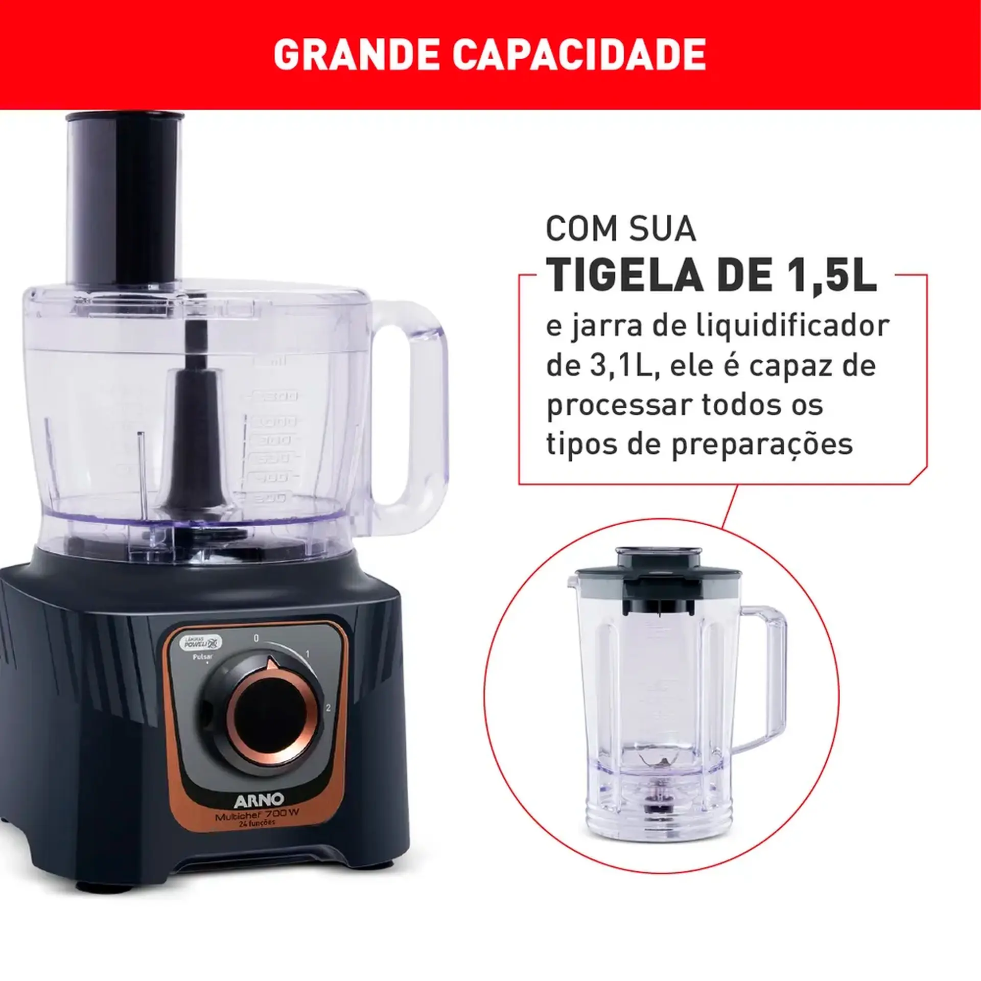Multiprocessador de Alimentos Arno Multichef 7em1 700W 24 Funções MP72 - Cinza - 110 Volts