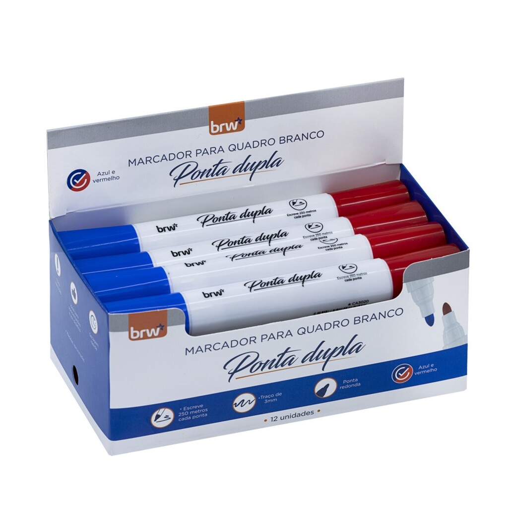 Caneta Quadro Branco 5mm Caixa com 12 Unidades Azul e Vermelho - BRW - CA3020