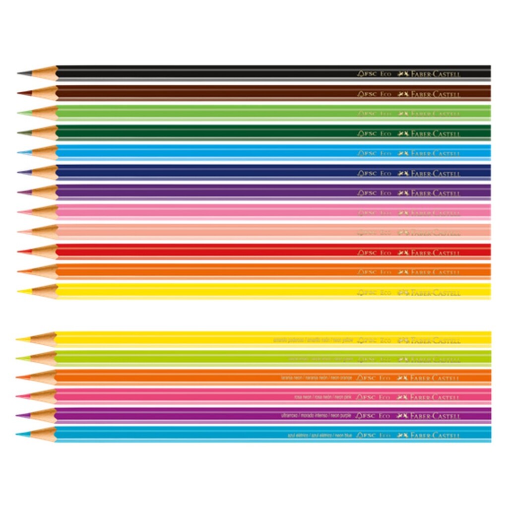 Lápis de Cor 12 Cores Sextavado + 6 Lápis de Cor Neon - Faber Castell - 120112+6N