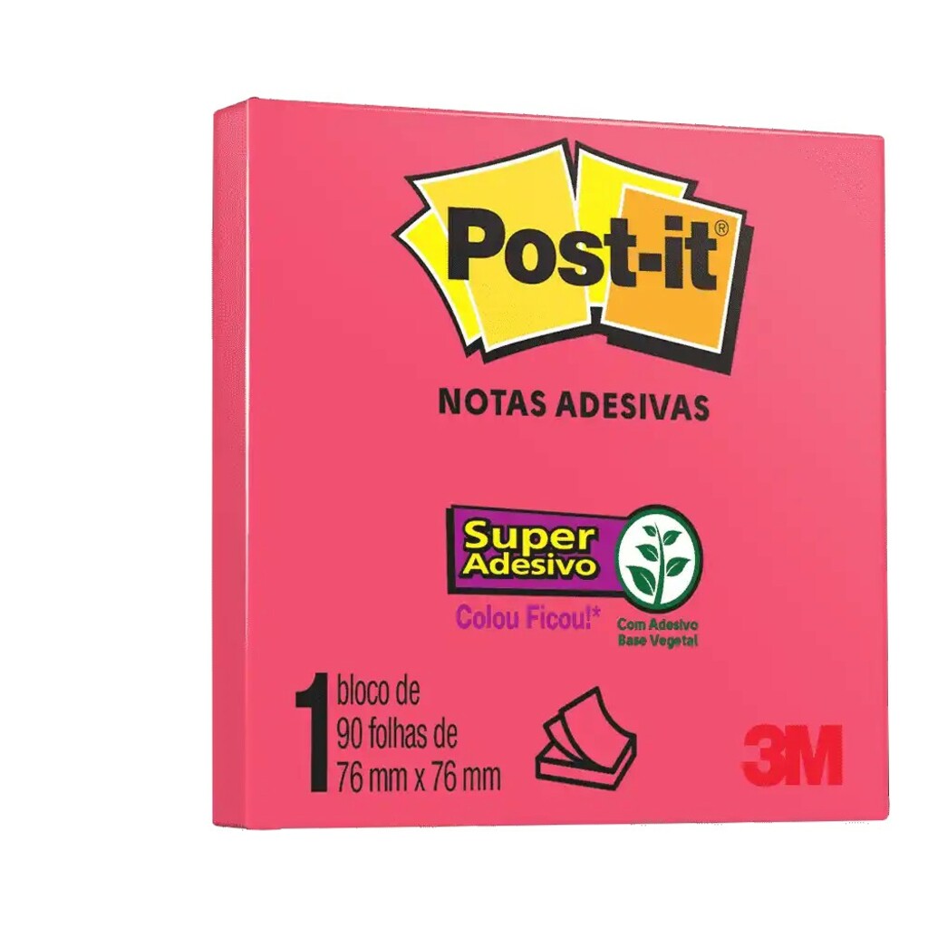 Bloco de Notas Adesivo 76X76mm com 1 Bloco de 90 Folhas Rosa Poppy - Post-it - 3M - HB004650204