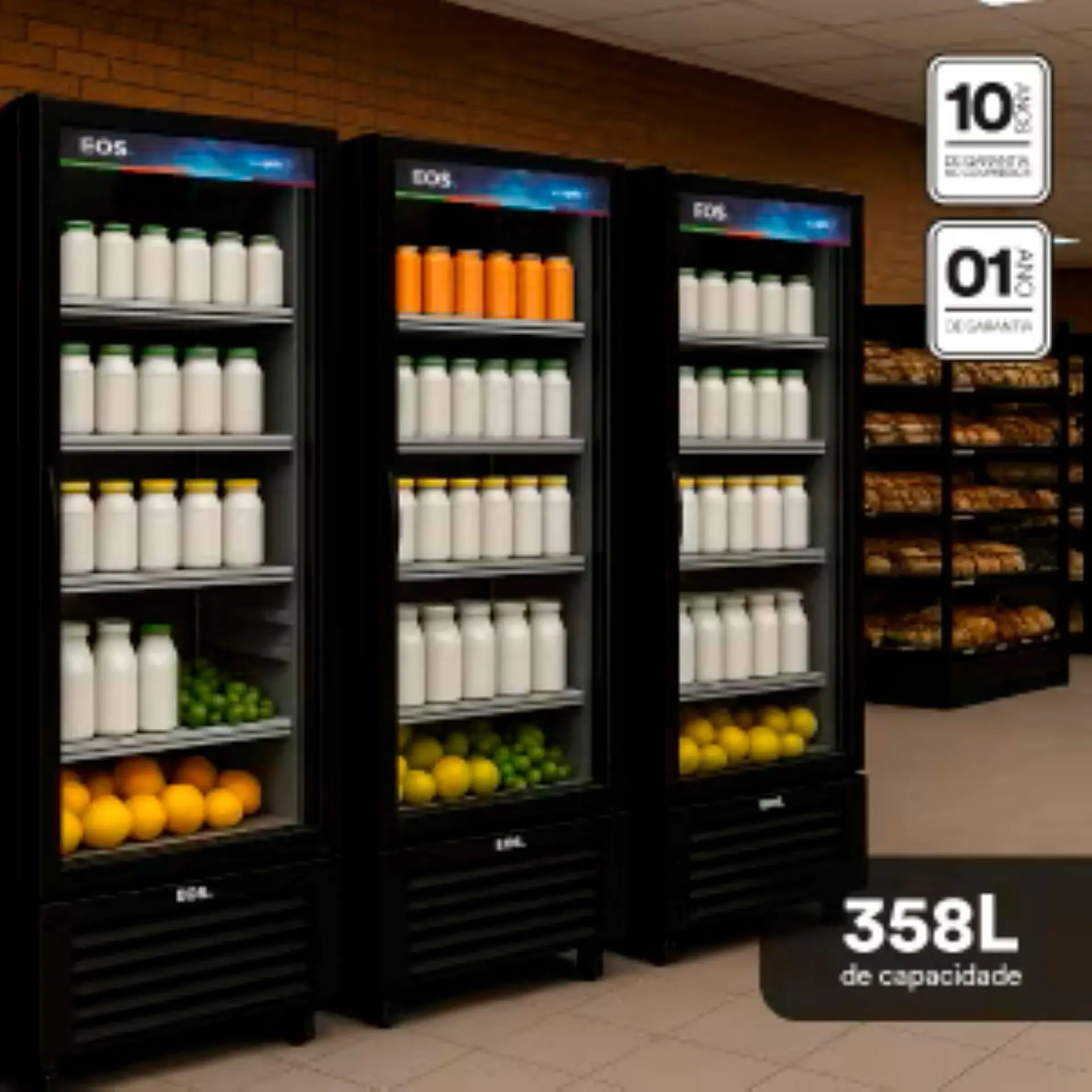 Refrigerador Expositor EOS 358L 1 Porta Vertical Eco Gelo Frost-Free EEV350P - Preto - 220 Volts