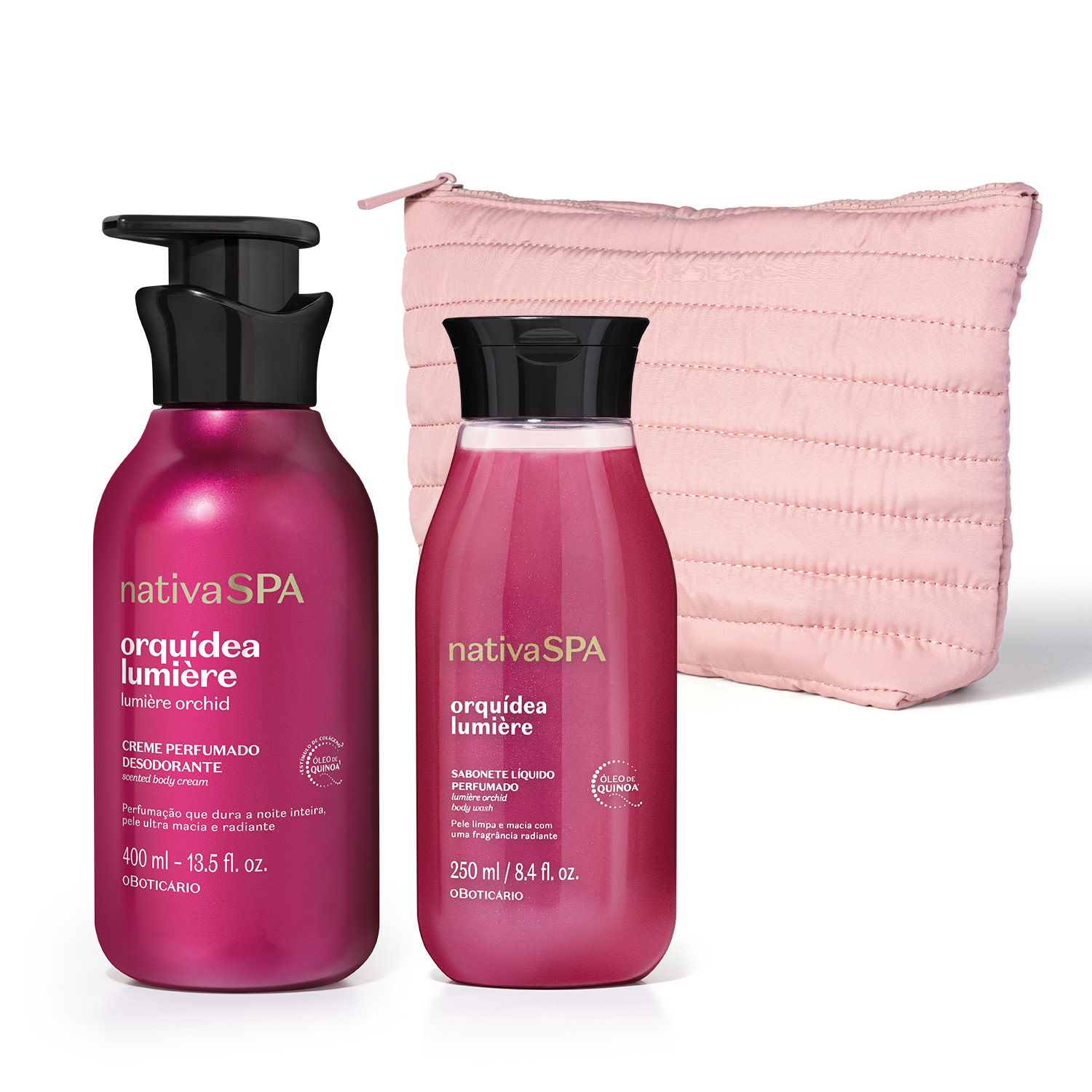 Combo Nativa SPA Orquídea Lumière: Creme Perfumado Desodorante 400ml + Sabonete Líquido Corporal 250ml + Nécessaire Premium