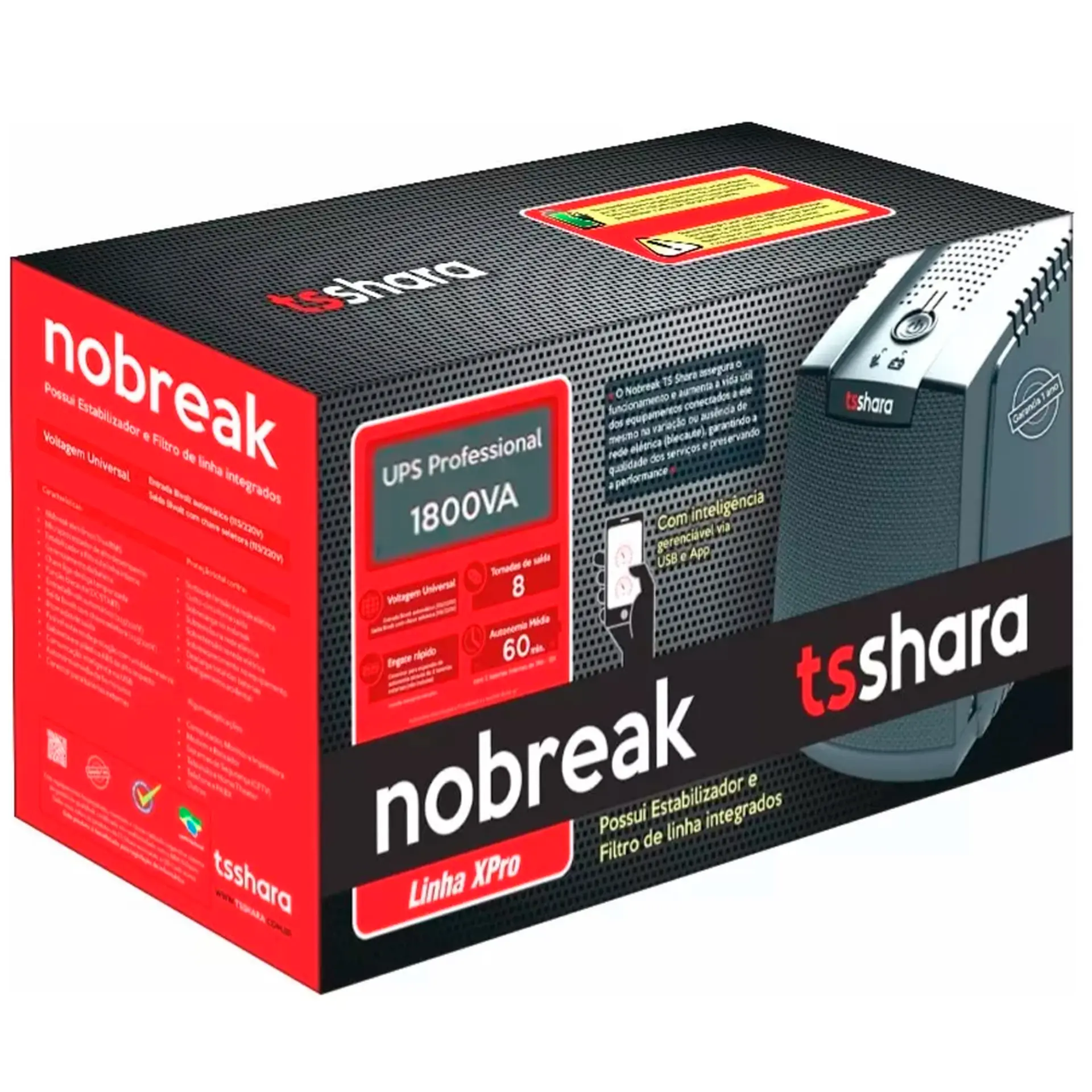 Nobreak TS Shara XPro UPS Senoidal Universal 8 Tomadas 1800VA 45A - Preto - Bivolt