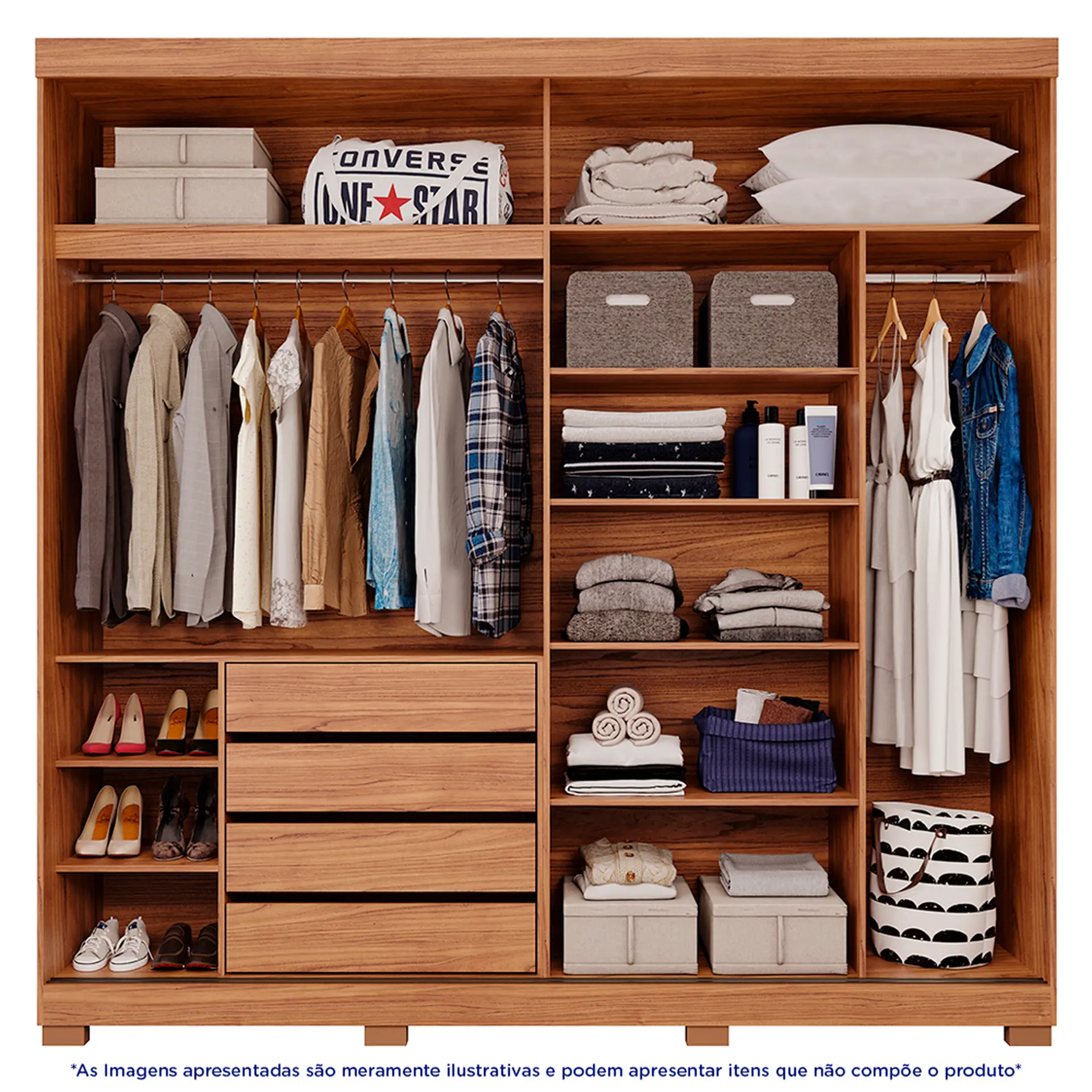 Guarda-Roupa Casal 2 Portas Correr 4 Gavetas Blumenau Panan Roupeiro - Cinamomo/ Off white
