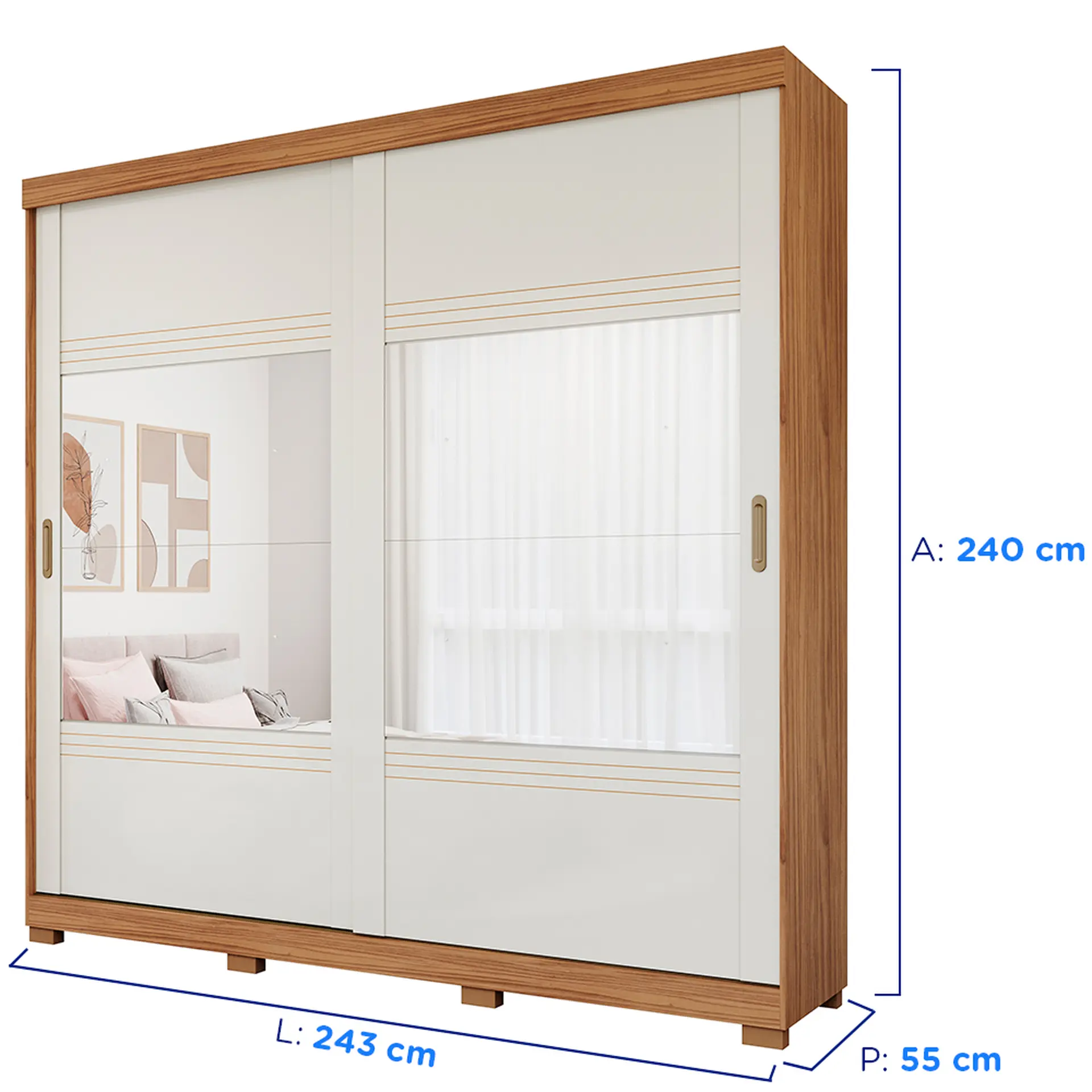 Guarda-Roupa Casal 2 Portas Correr 4 Gavetas Blumenau Panan Roupeiro - Cinamomo/ Off white