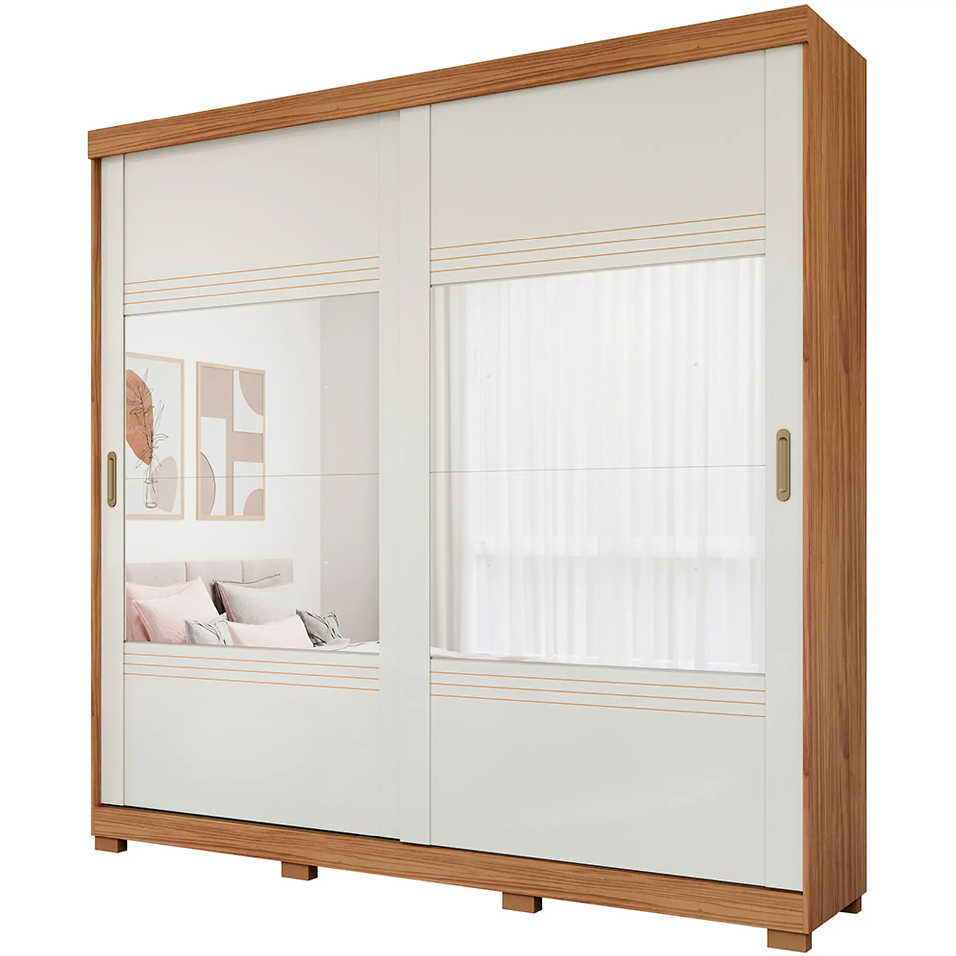 Guarda-Roupa Casal 2 Portas Correr 4 Gavetas Blumenau Panan Roupeiro - Cinamomo/ Off white