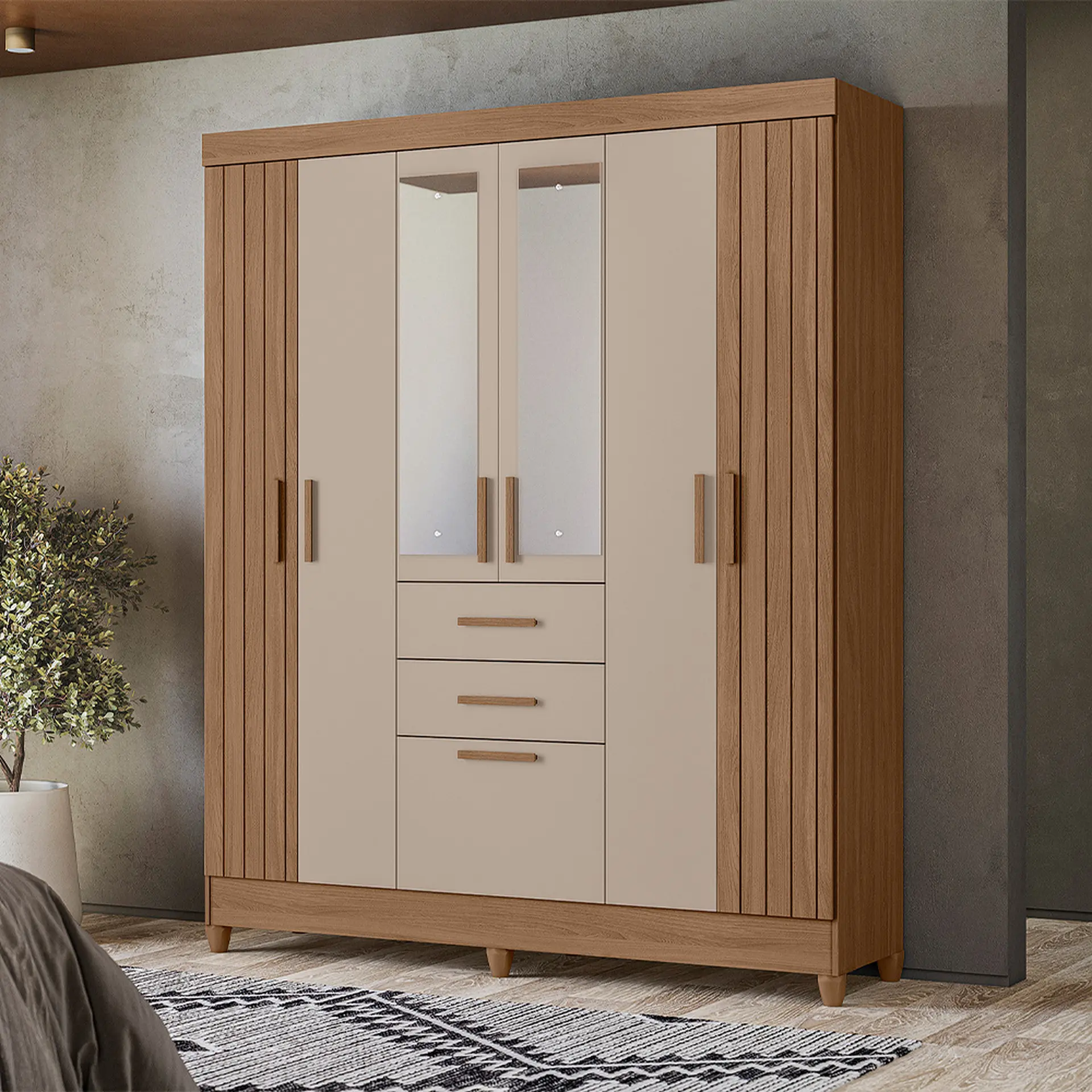 Guarda-Roupa Casal 7 Portas Bater 2 Gavetas Malta Moval Roupeiro - Carvalho/Fendi