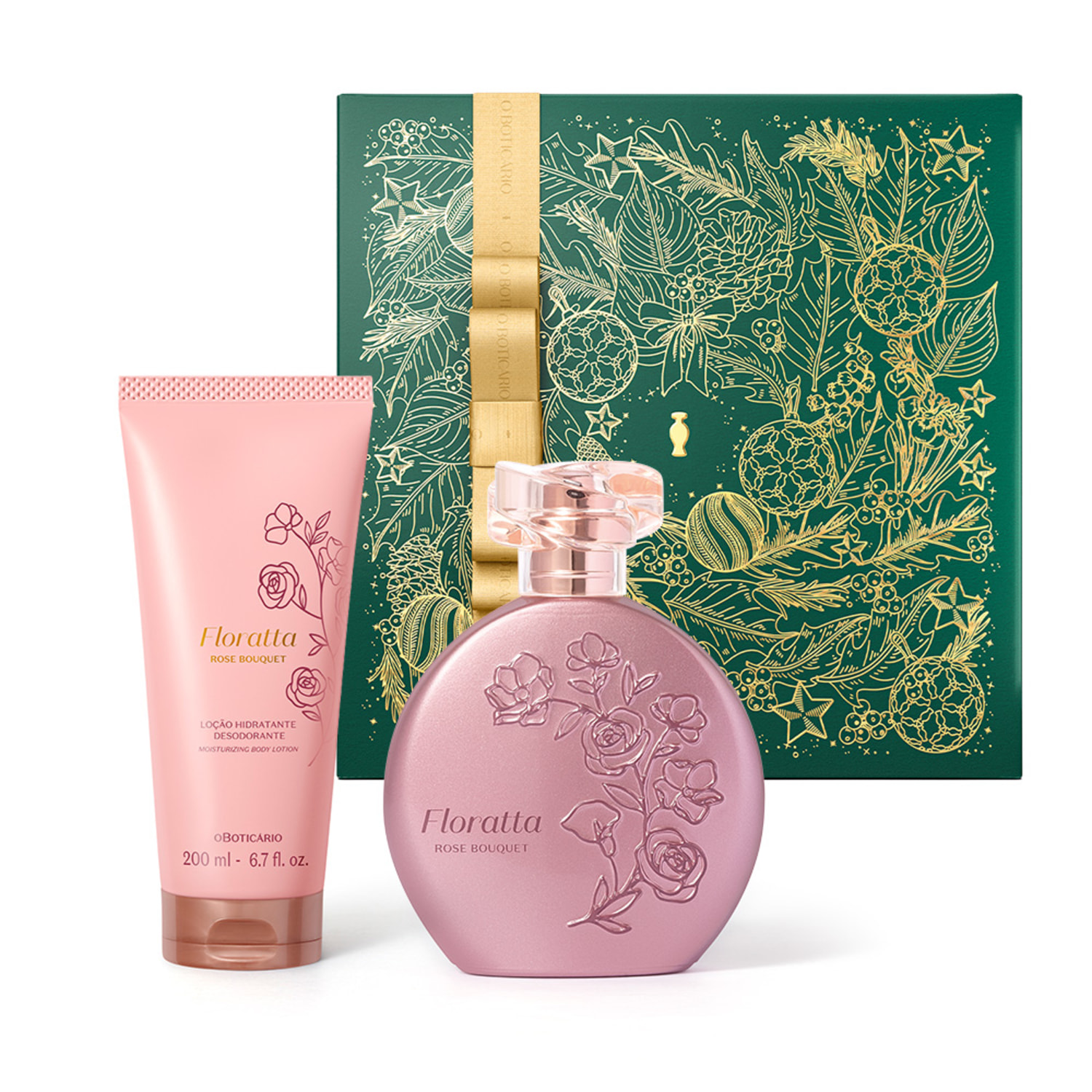 Combo Presente Natal Floratta Rose Bouquet: Desodorante Colônia 75ml + Loção Corporal 200ml + Caixa De Presente