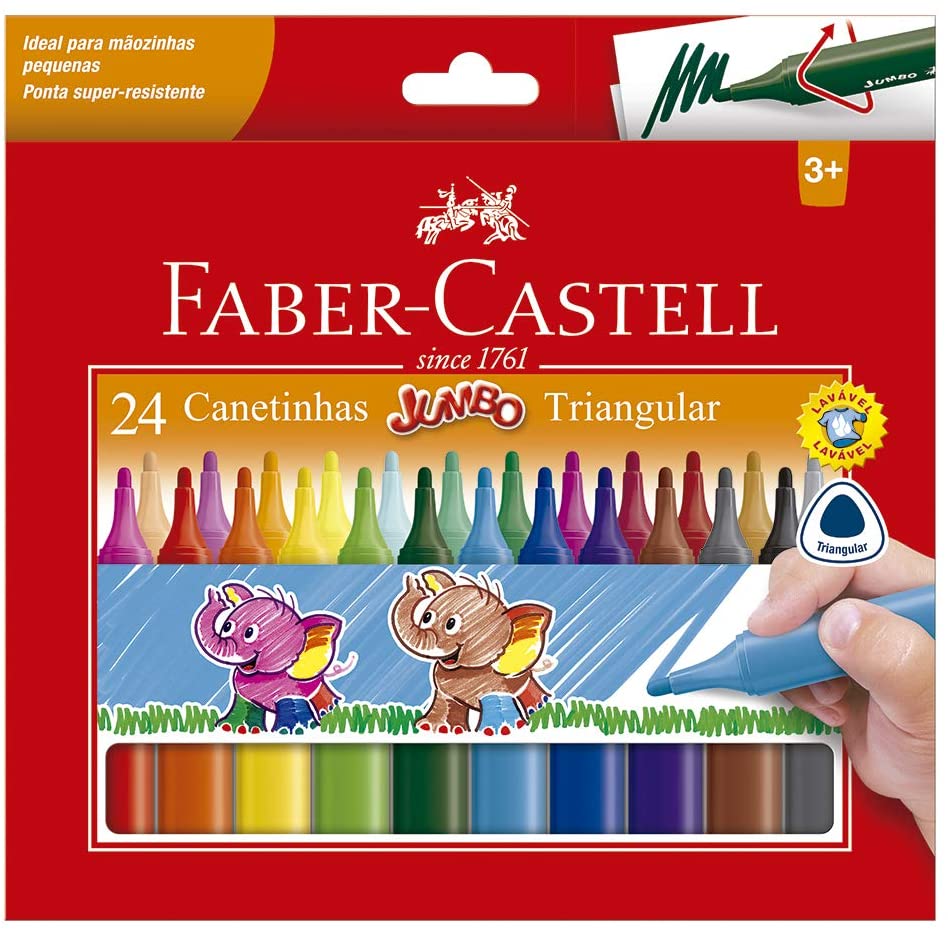 Caneta Hidrocor Faber-Castell 24 Cores Jumbo Grande Triangular