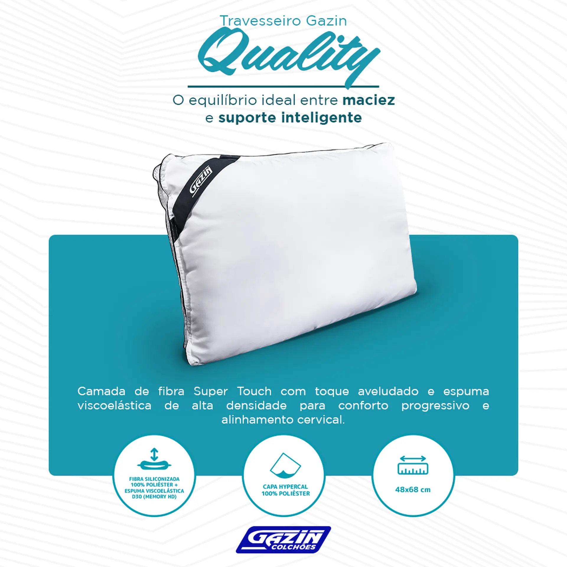 Travesseiro Gazin Poliéster Quality - Branco