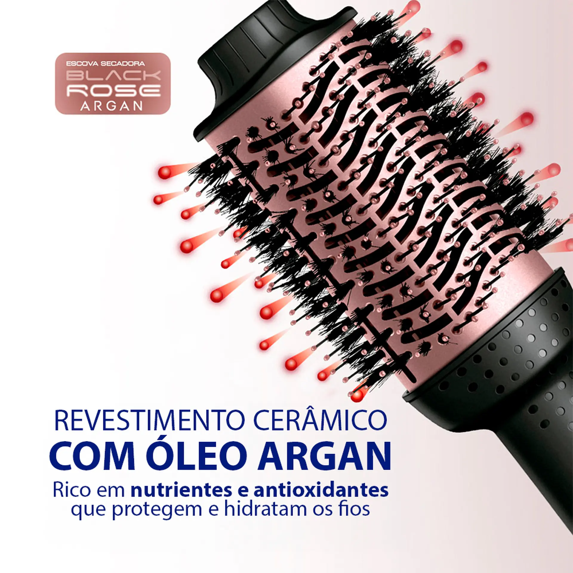 Escova Secadora Mondial Black Rose Argan 1 Velocidade 3 Temperaturas 1200W - Preto/Golden Rose - Bivolt