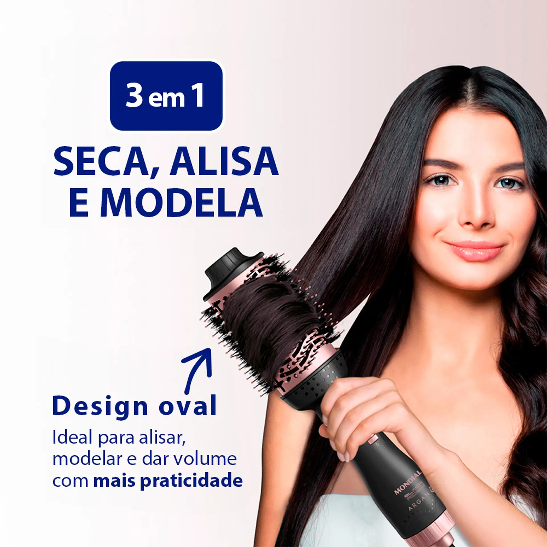 Escova Secadora Mondial Black Rose Argan 1 Velocidade 3 Temperaturas 1200W - Preto/Golden Rose - Bivolt