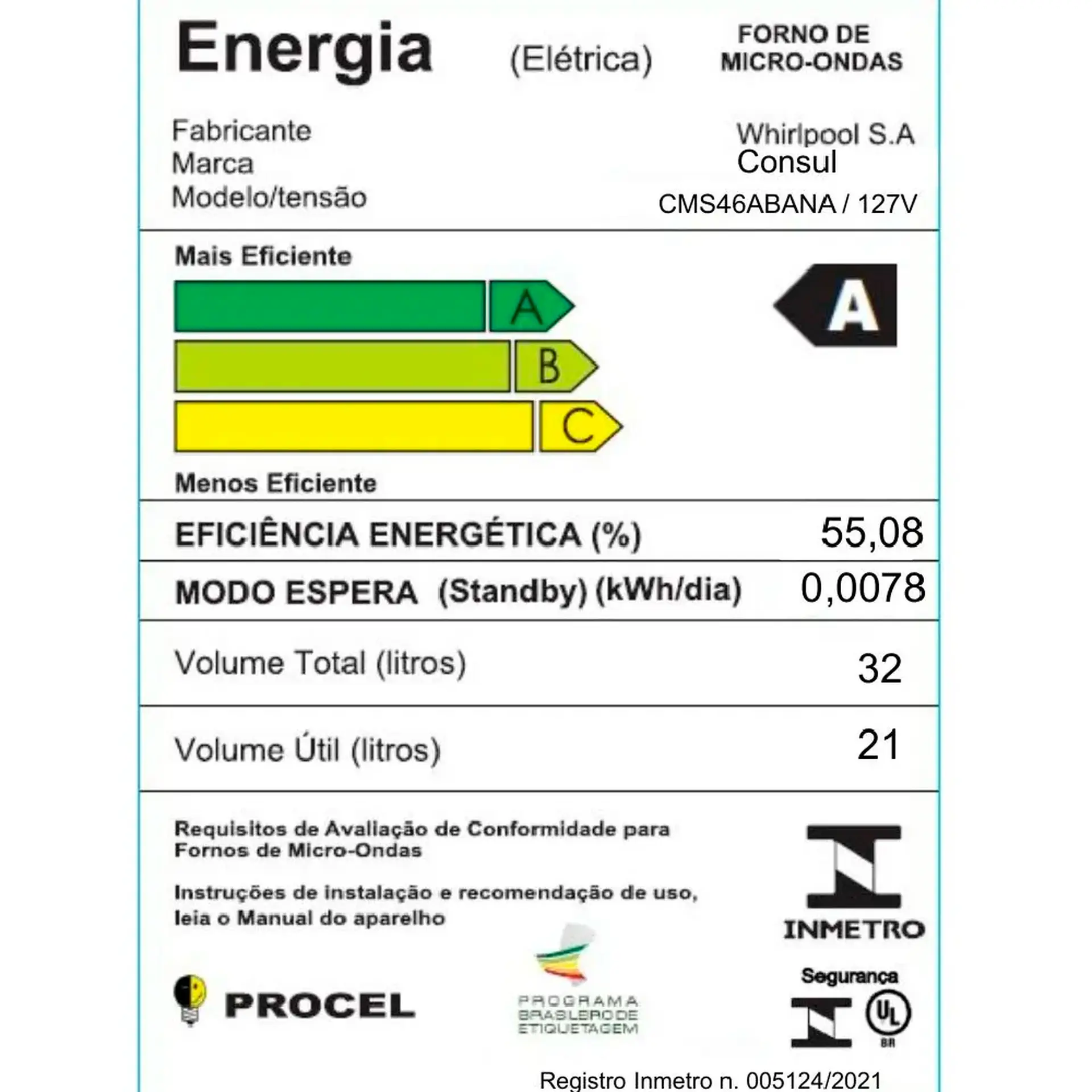 Micro-ondas Consul 32L 900W Menu Fácil e Função Tira Odor CMS46AB - Branco - 110 Volts