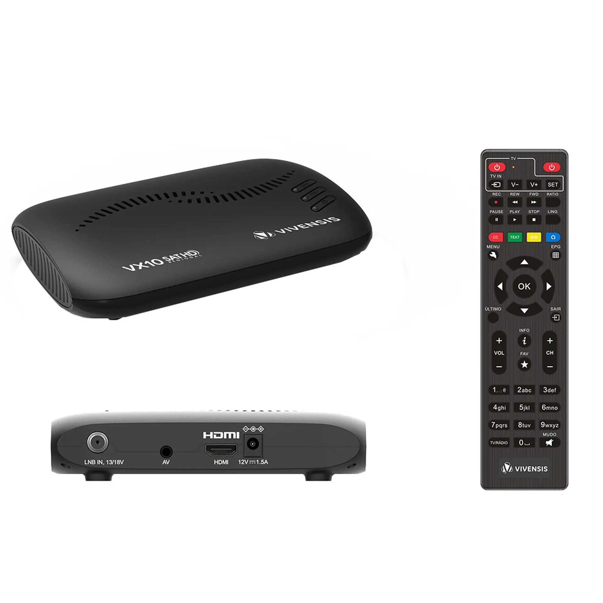 Receptor Vivensis VX10 Sat HD Digital Regional HDMI USB e RCA
