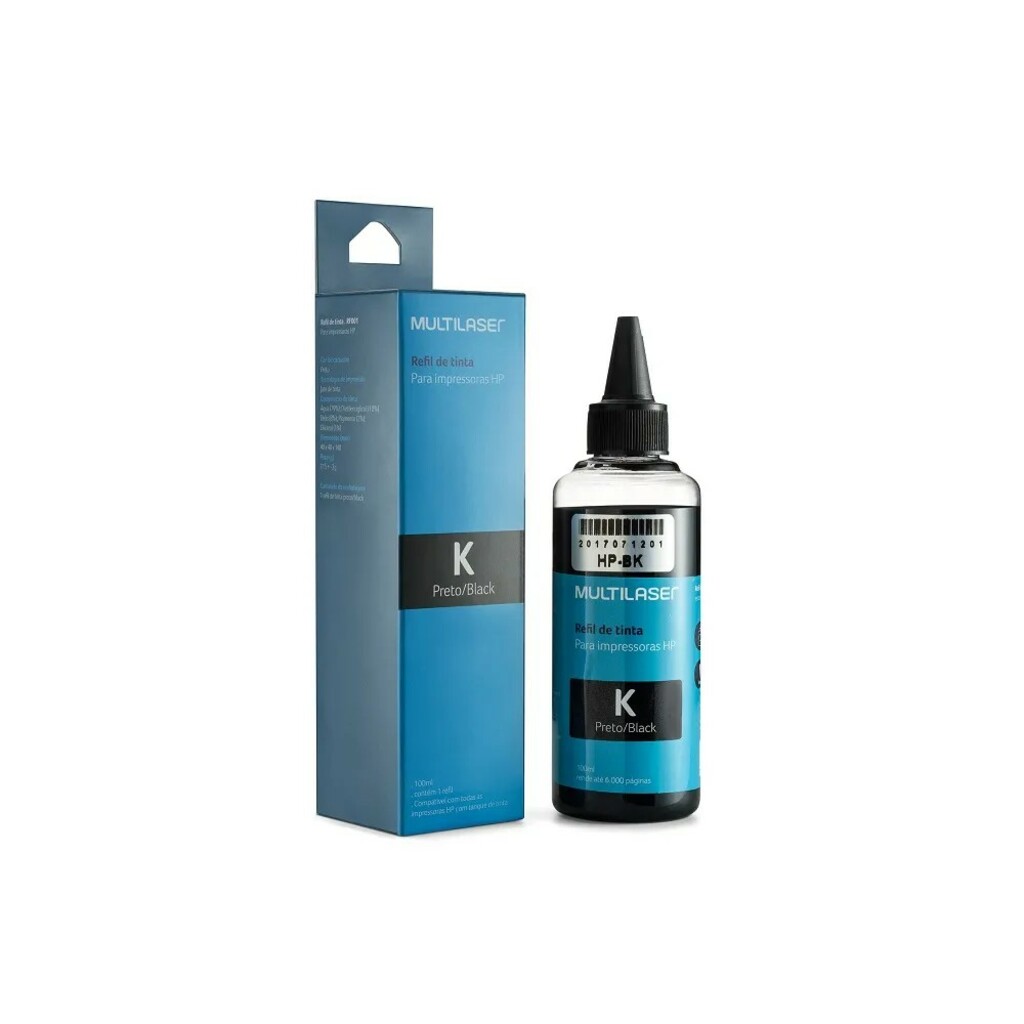 Tinta para Cartucho HP Preto 100ml Multilaser - RF001- Vendido Unitário