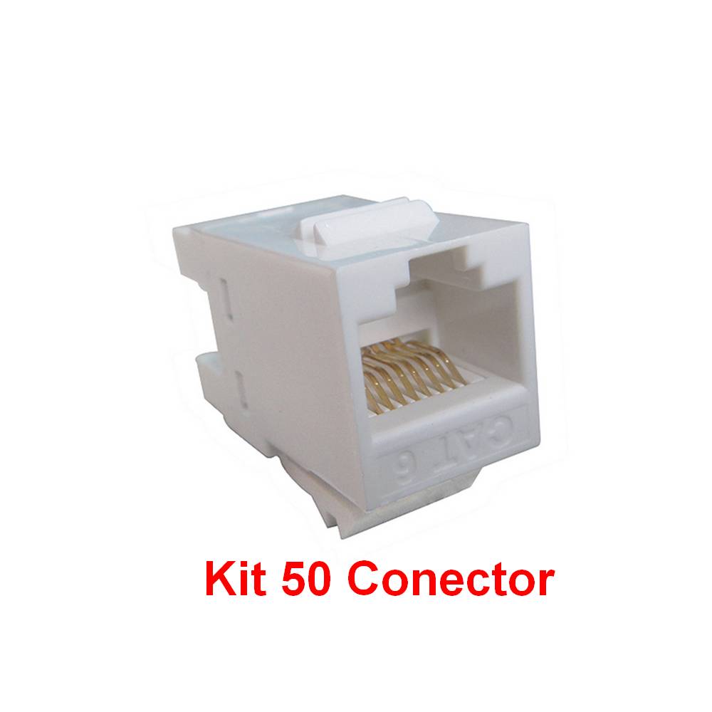 Kit 50 Conector Keystone Seccon SecLan RJ45 Fêmea Cat.6 Branco WT2002