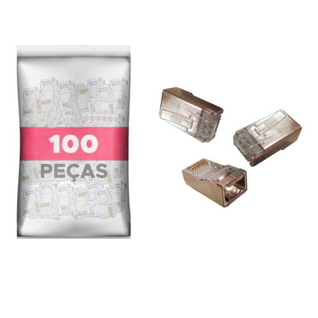 Conector RJ45 Seccon SecLan Macho 8x8 Cat5 Blindado - EZ Crimp de Passagem Vazado - WT-6087-A - Pacote com 100 unidades