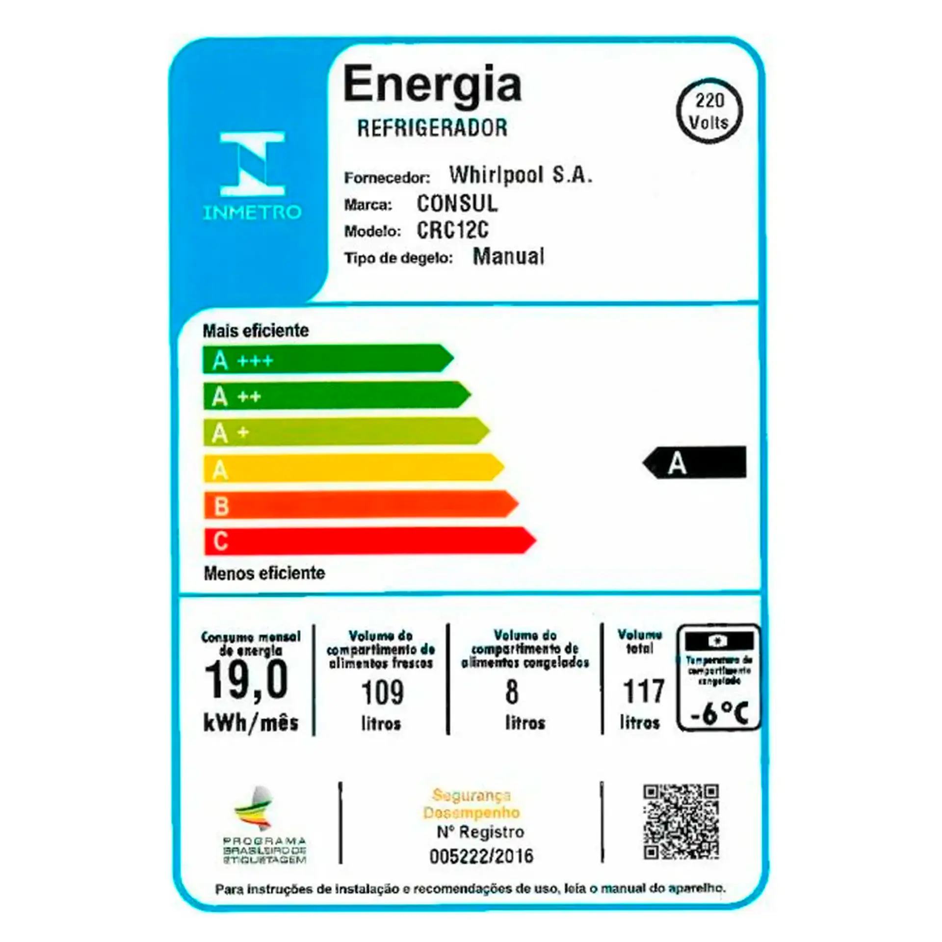 Frigobar Consul 76L 1 Porta Degelo Manual com Gaveta Multiuso CRC08CB - Branco - 220 Volts