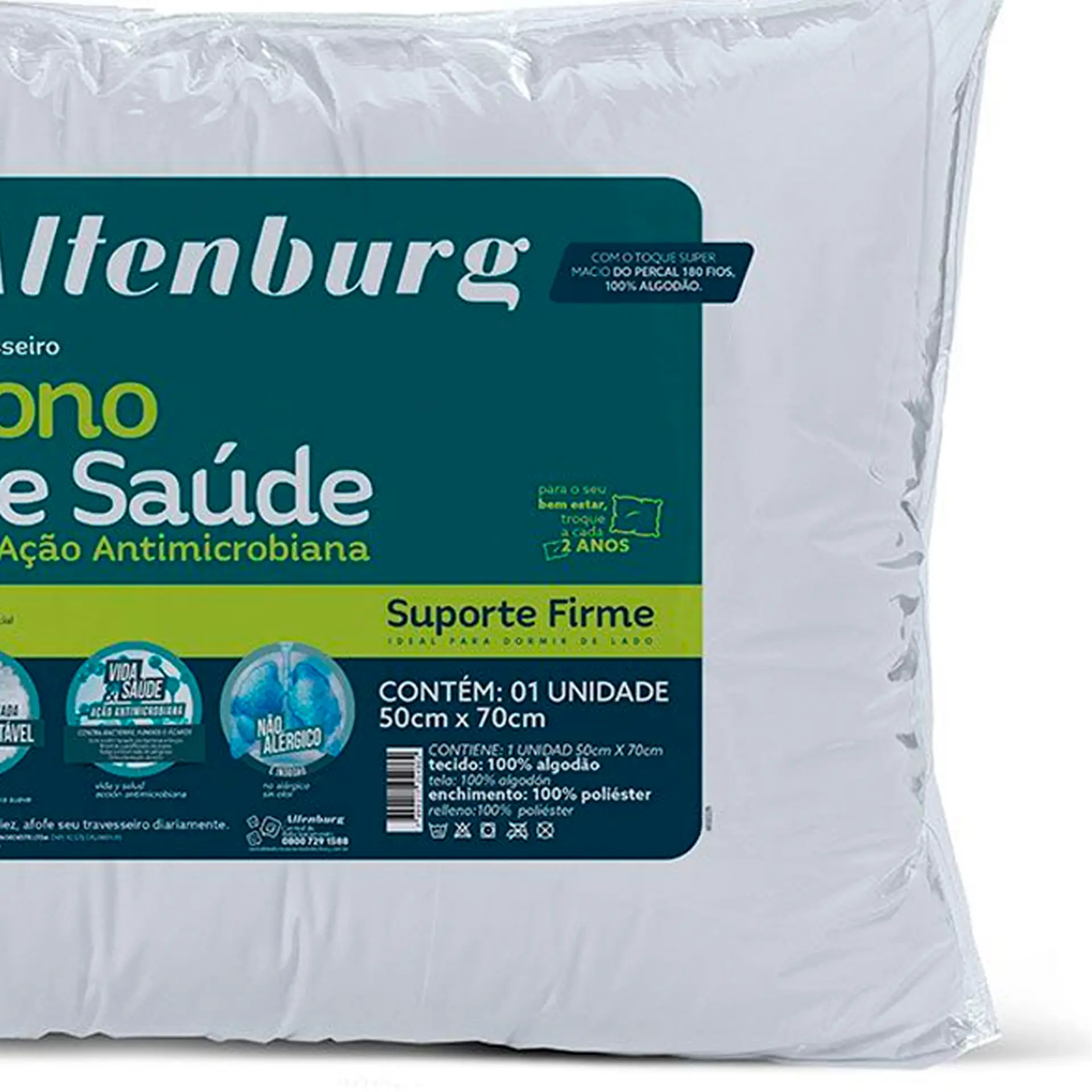 Travesseiro Altenburg 180 Fios Suporte Firme Sono e Saúde - Branco