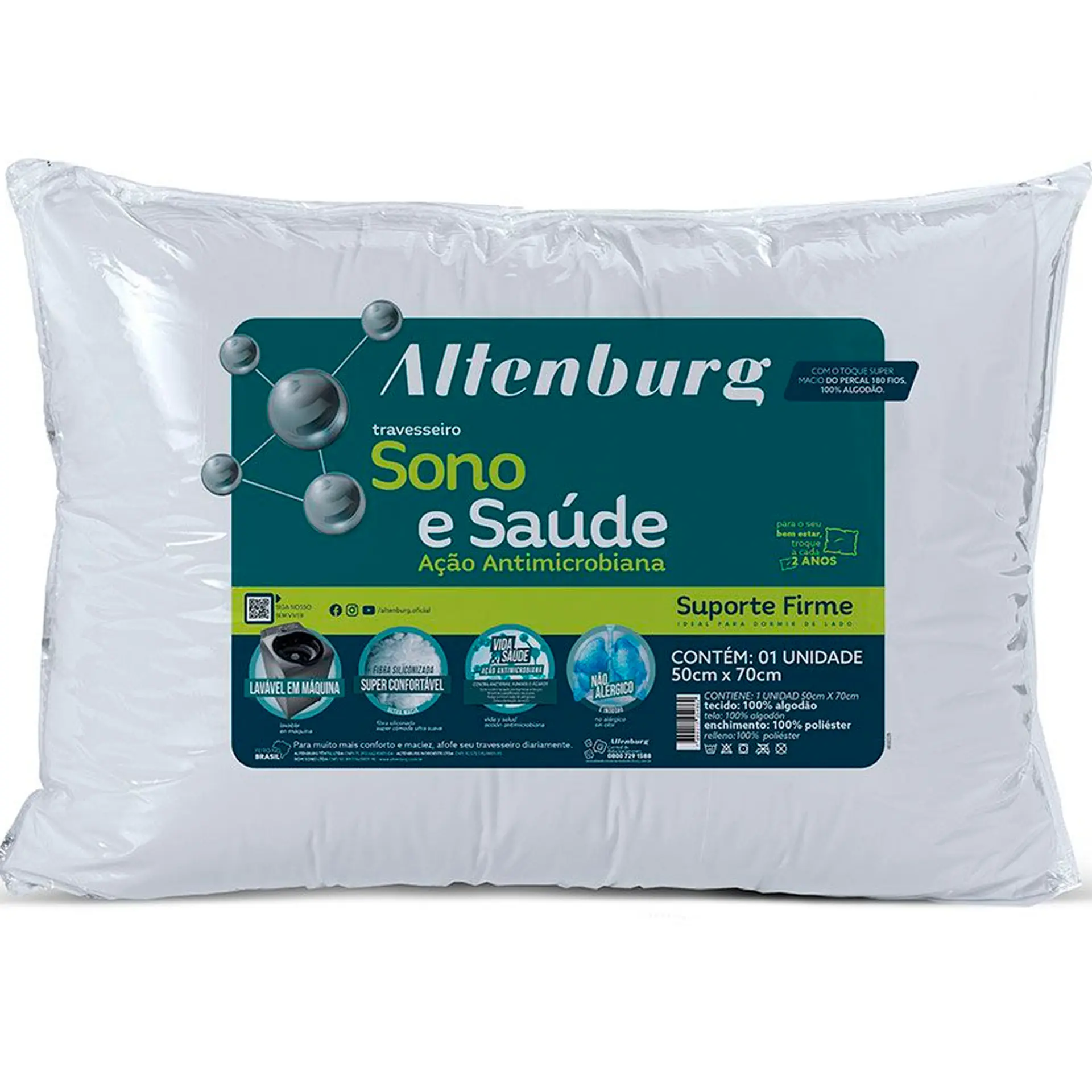 Travesseiro Altenburg 180 Fios Suporte Firme Sono e Saúde - Branco
