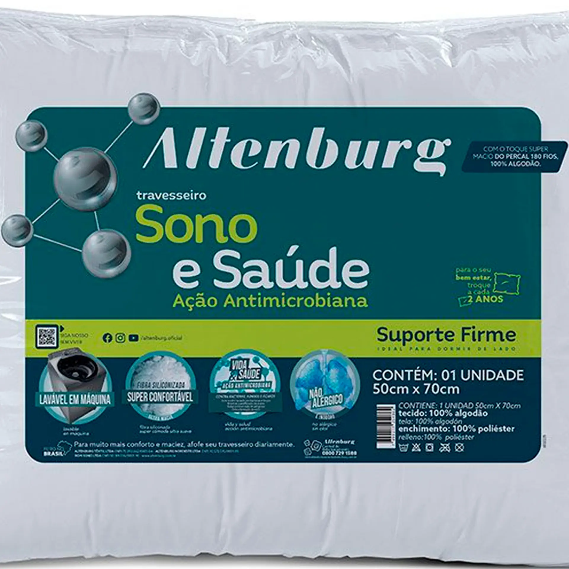 Travesseiro Altenburg 180 Fios Suporte Firme Sono e Saúde - Branco