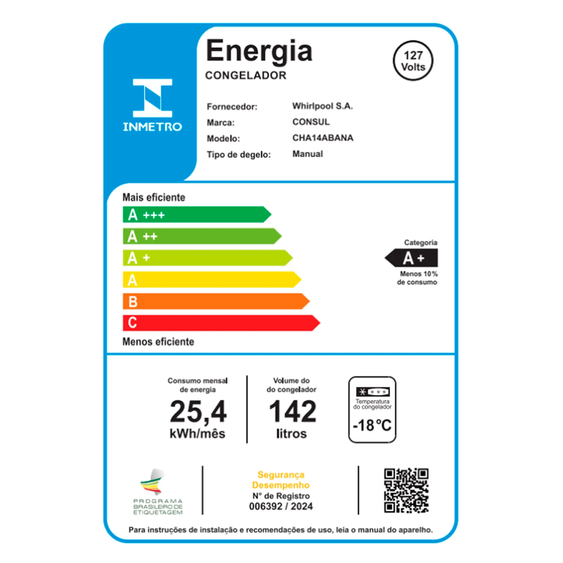 Freezer Consul 142L 1 Porta Horizontal Degelo Manual CHA14AB - Branco - 110 Volts