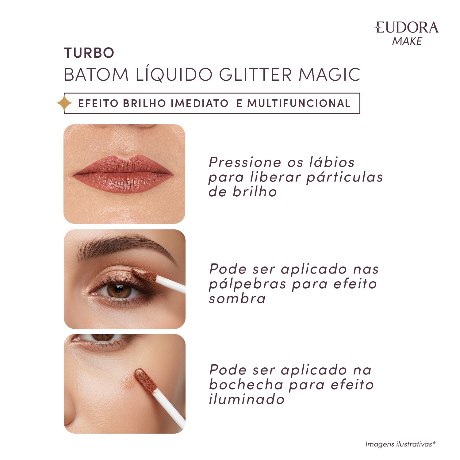 Batom Líquido Vermelho Glitter Magic Eudora Make Turbo 5,2ml