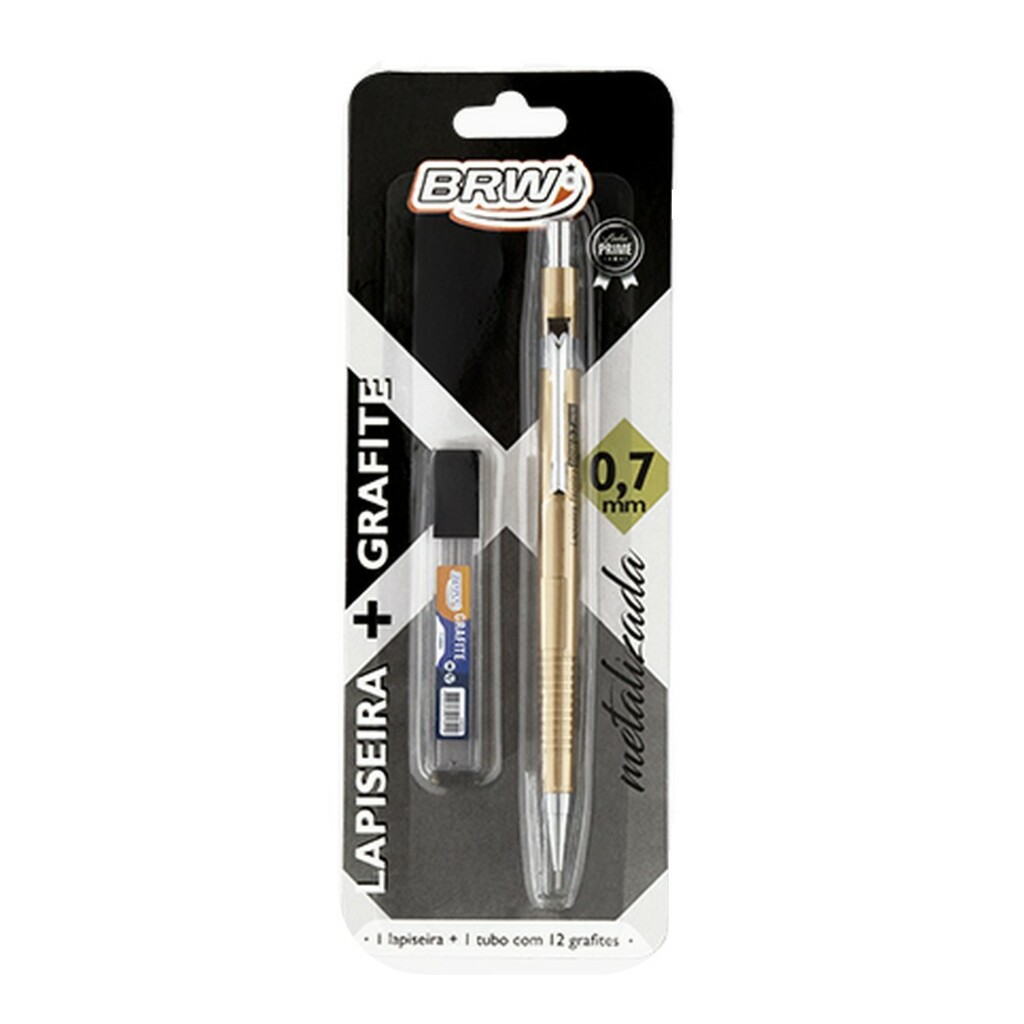 Lapiseira Técnica 0.7mm Metálica Dourada Brw - com Grafite - LP0704
