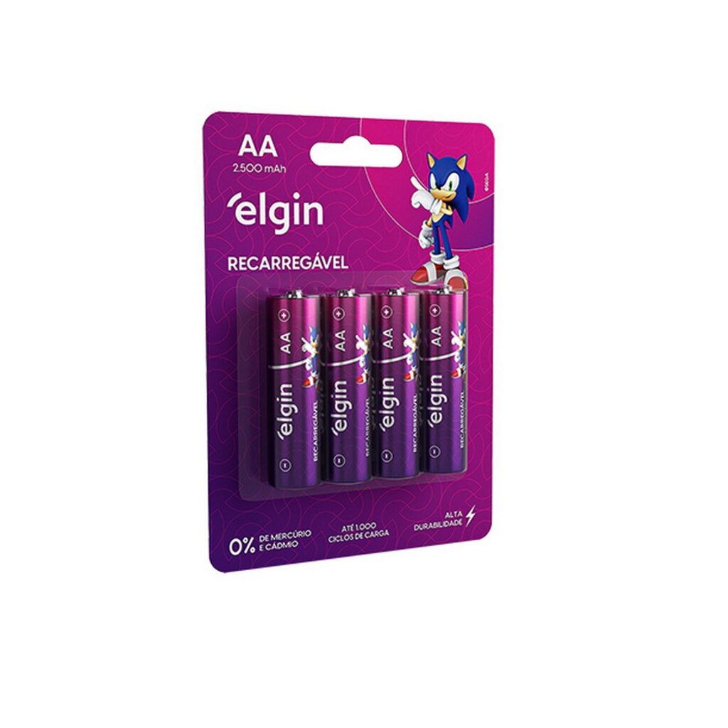 Pilha Recarregável AA 2500MAH Elgin - 82173 - Blister com 4 Pilhas