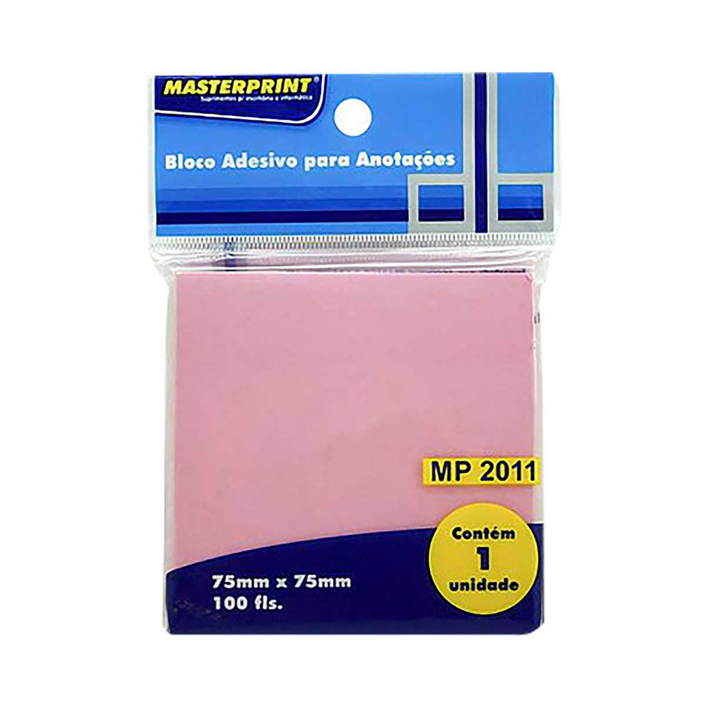 Bloco de Notas Adesivo 75x75mm com 1 Bloco de 100 Folhas Rosa - Masterprint - MP2011