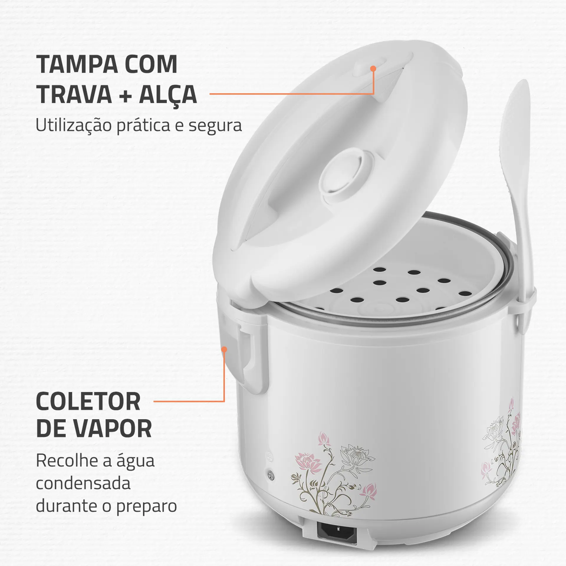 Panela Elétrica de Arroz Mondial 5 Xícaras Bianca Rice5 NPE05-5X - Branco/Floral - 110 Volts