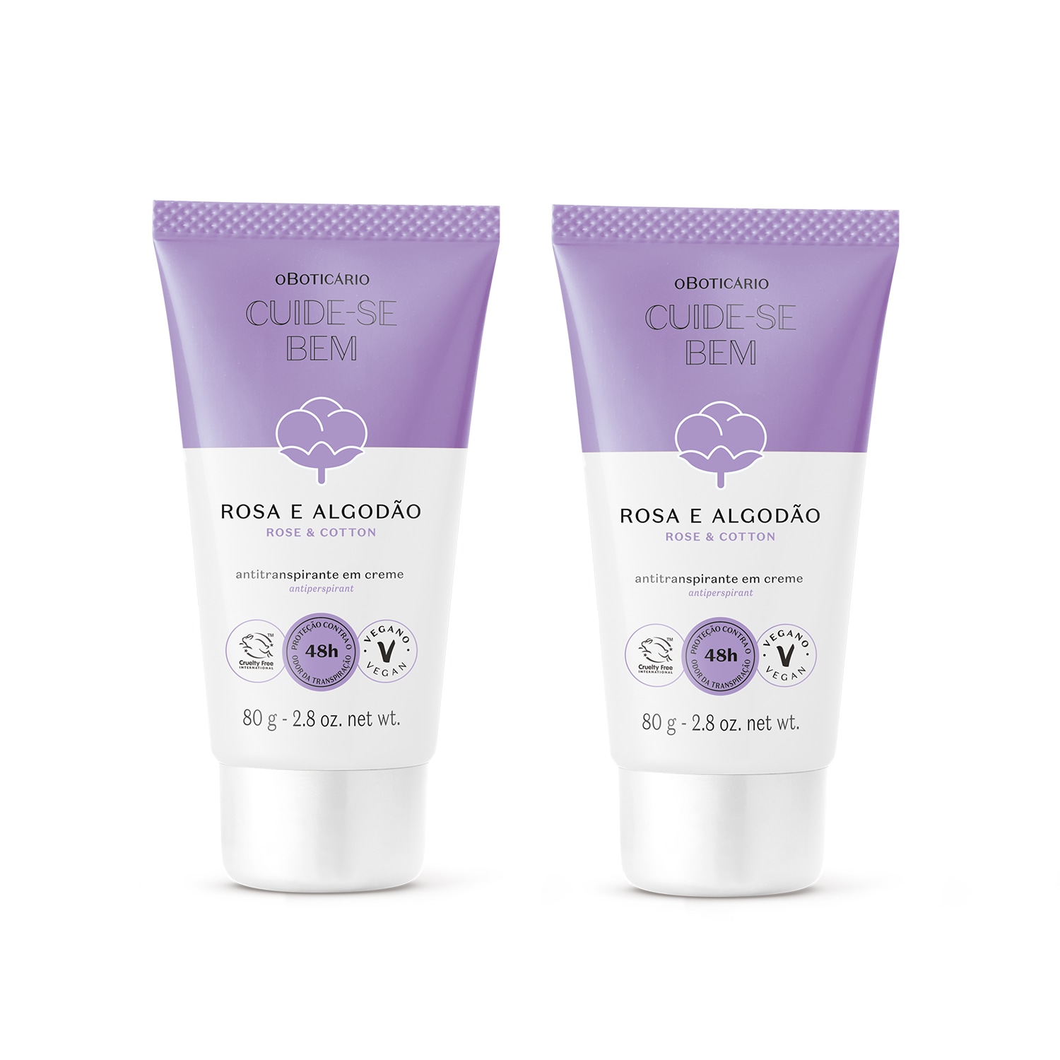 Combo Antitranspirante em Creme Cuide-se Bem Rosa e Algodão 80g (2 itens)