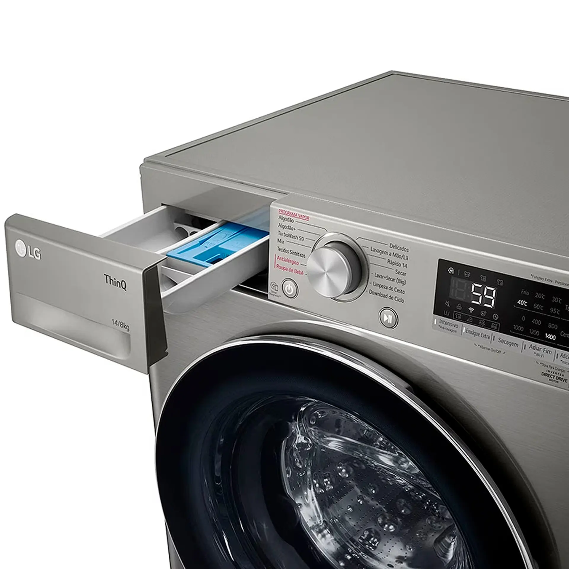 Lava e Seca Smart LG VC4 Com inteligência Artificial 14kg Cesto Inox CV5014PC4 - Inox - 110 Volts