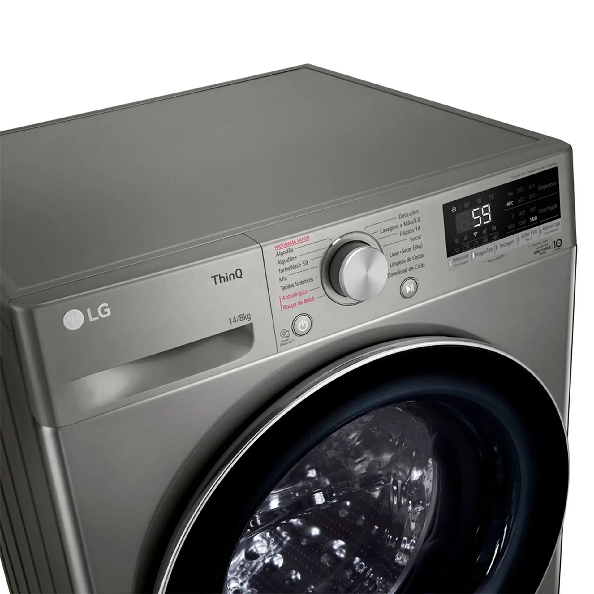 Lava e Seca Smart LG VC4 Com inteligência Artificial 14kg Cesto Inox CV5014PC4 - Inox - 110 Volts