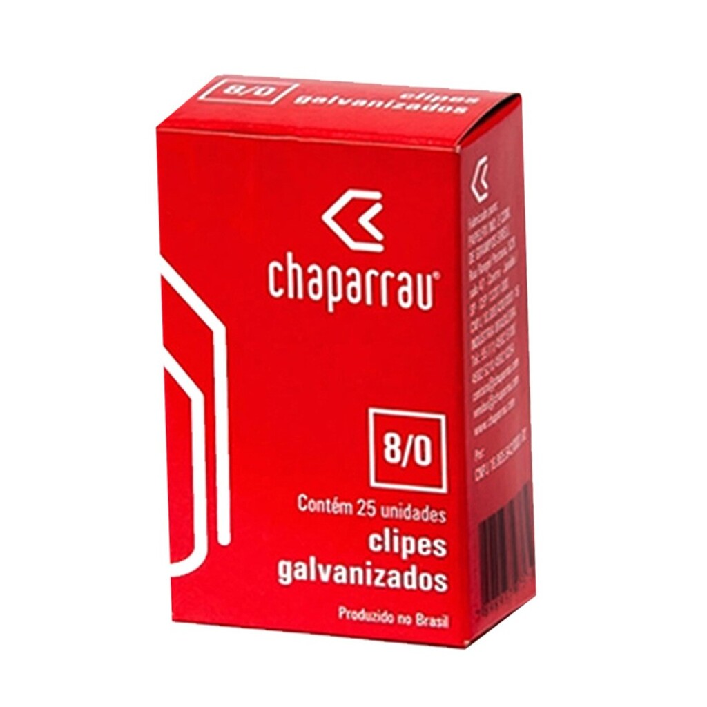 Clips Metálico Galvanizado 8/0 Chaparrau - Caixa com 25 Unidades - 20.01.03.005004