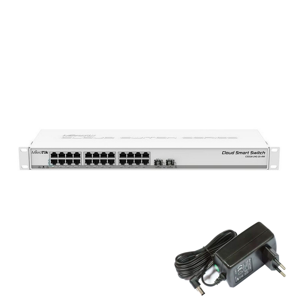 Switch Gerenciável Mikrotik CRS326-24G-2S+RM 24 Portas 10/100/1000 Mbps + 2 Portas SFP + 1 Porta Console Rj45